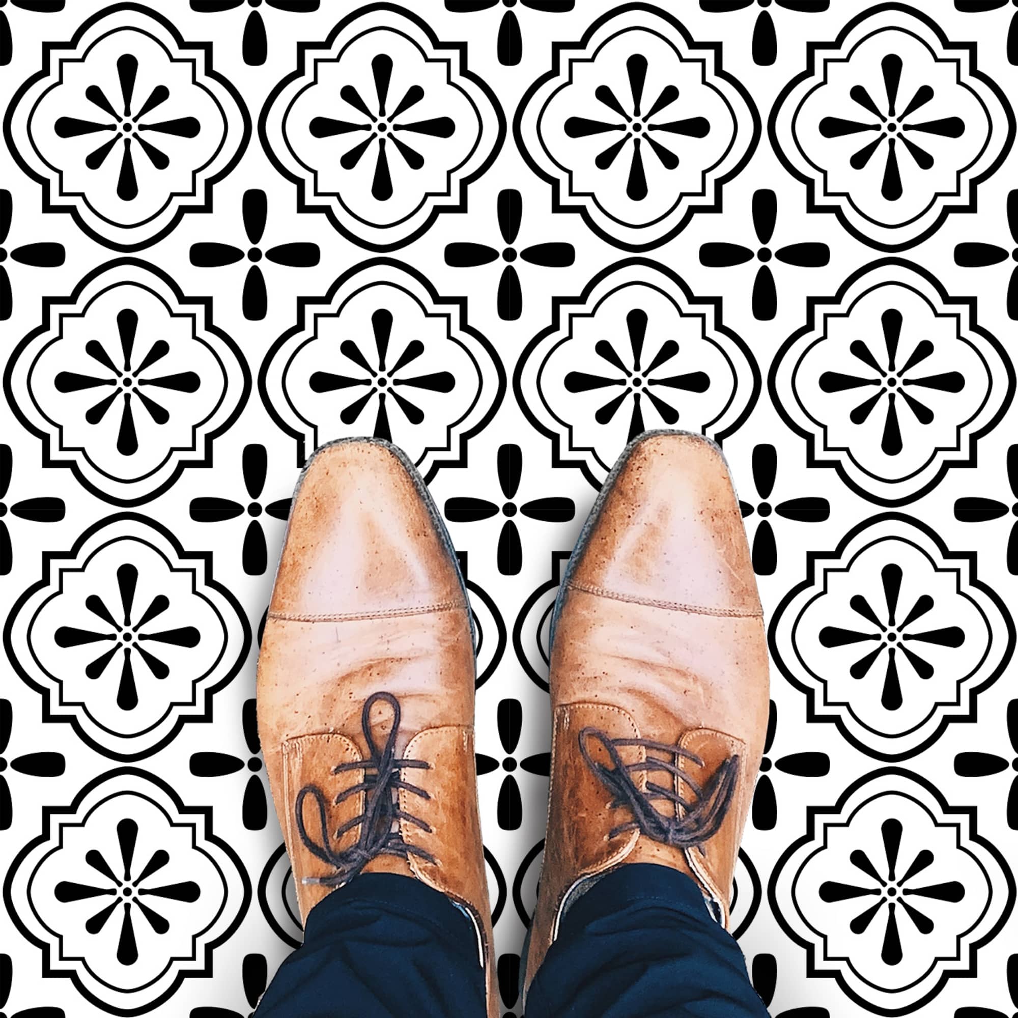 RoomMates Cosmos Black & White Peel & Stick Floor Tile